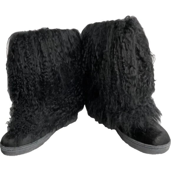Bearpaw Boetis II Black Curly Lamb Fur Sheepskin Lined Mongolian Sherpa Boots 6 - Picture 3 of 8